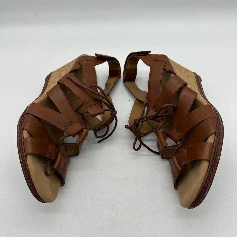 Clarks 261247694065 Womens Size 9 Helio Mindin Brown Leather Cork Wedge Sandals